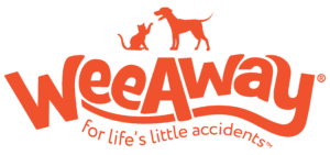 orange logo with cat and dog above WeeAway® above 'for 'life's little accidents'