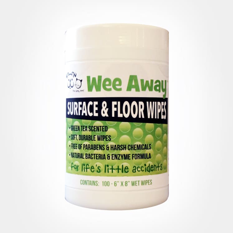 100 6" x 8" green tea floor & surface wipes in a white plastic container.