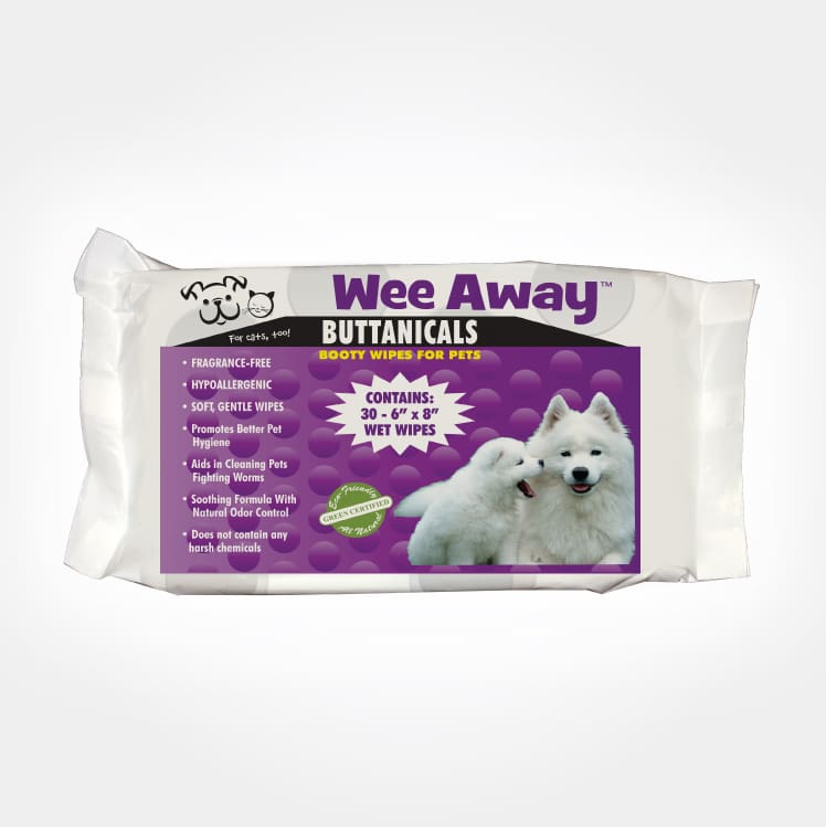 Wee Away Buttanicals booty wipes for pets travel pack.