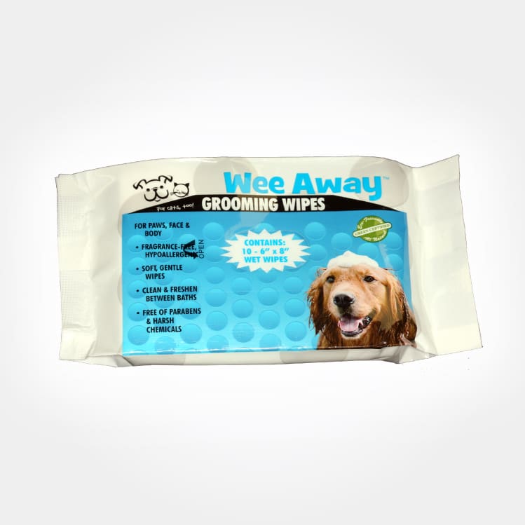 10 count Wee Away Grooming Wipes.