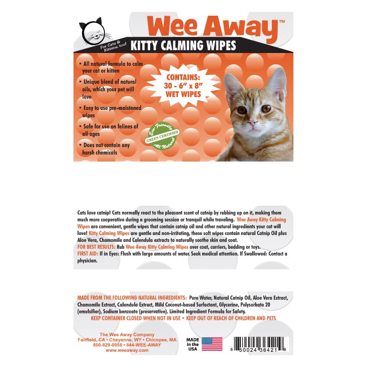 Wee Away Kitty Calming Wipes product label.