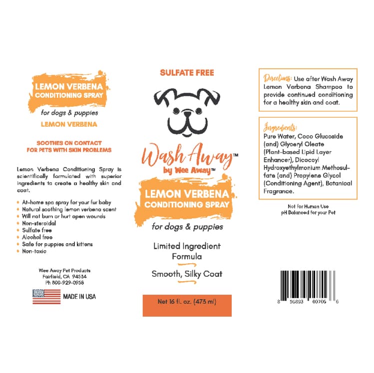 Wee Away Wash Away Lemon Verbena Conditioning Spray label.