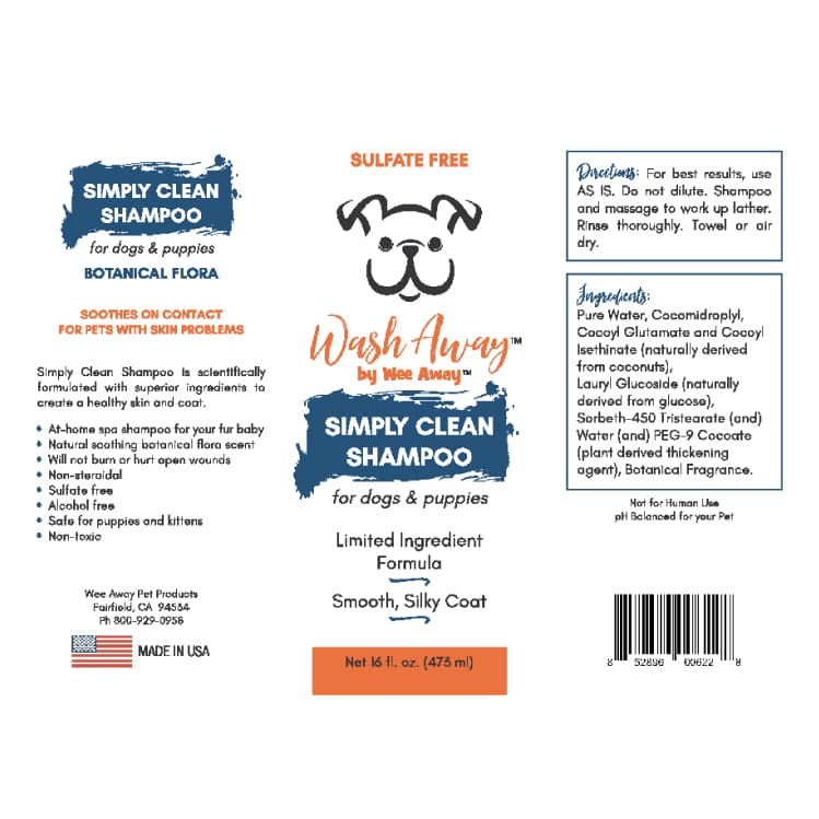Wee Away Wash Away Simply Clean Conditioning Spray product label.
