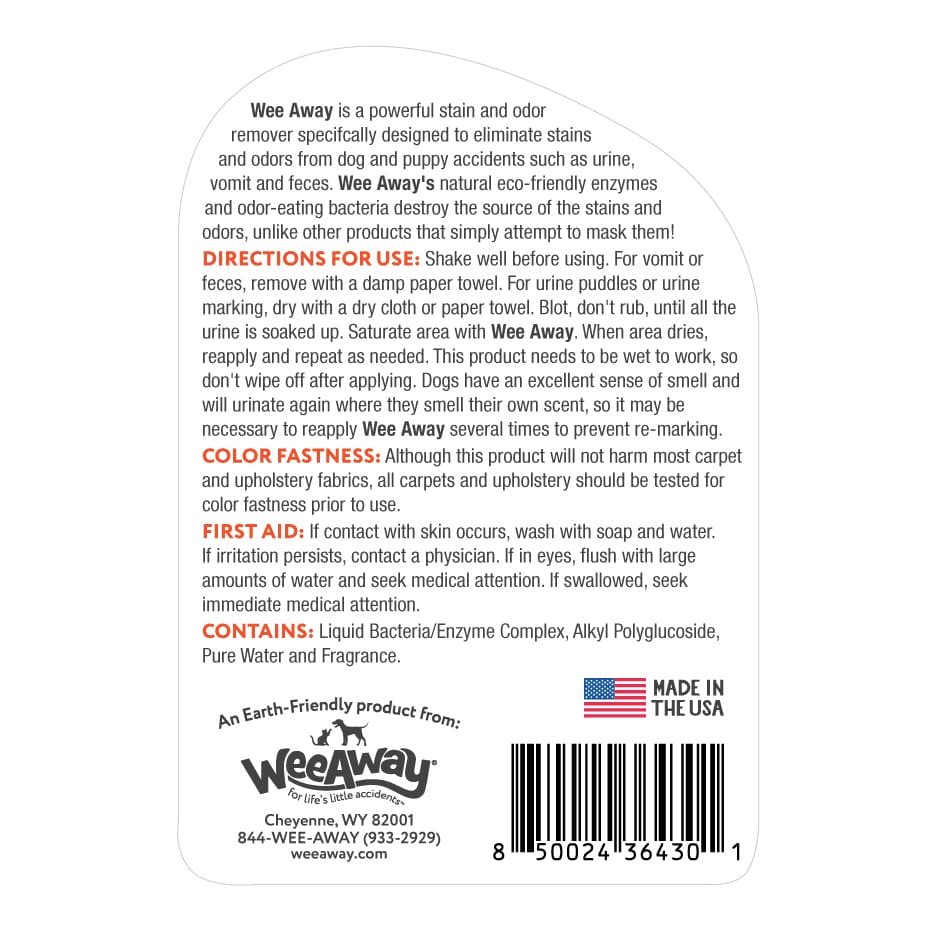 Wee Away X2 Ultra Concentrated stain and odor remover for dogs original scent back label.