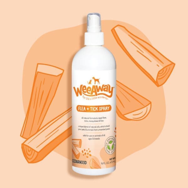 Wee Away Flea and Tick Spray 16 oz white bottle orange & white label.