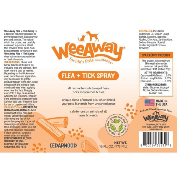 Cedarwood Flea & Tick Spray Label (back) 16 oz.