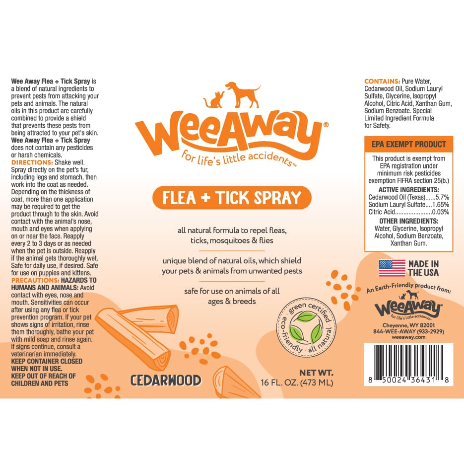 Cedarwood Flea & Tick Spray Label (back) 16 oz.