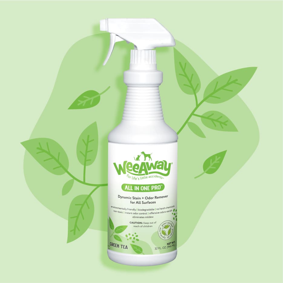 WeeAway All In One Pro, Green Tea Scent on a decorative green background.