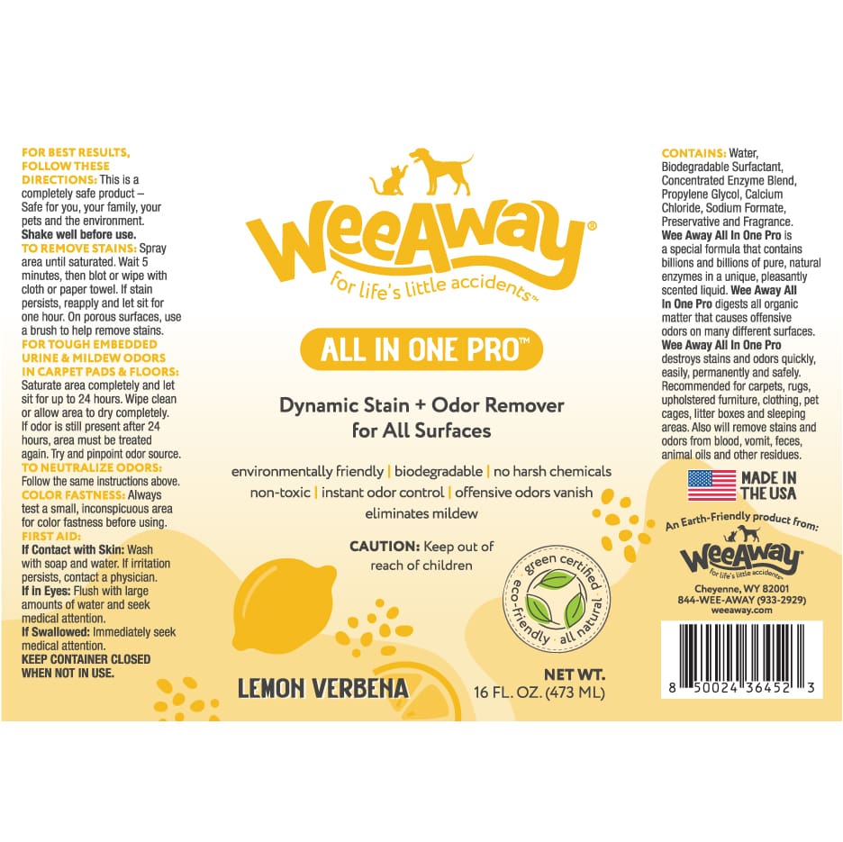 Wee Away All In One Pro Lemon Verbena scent back label.
