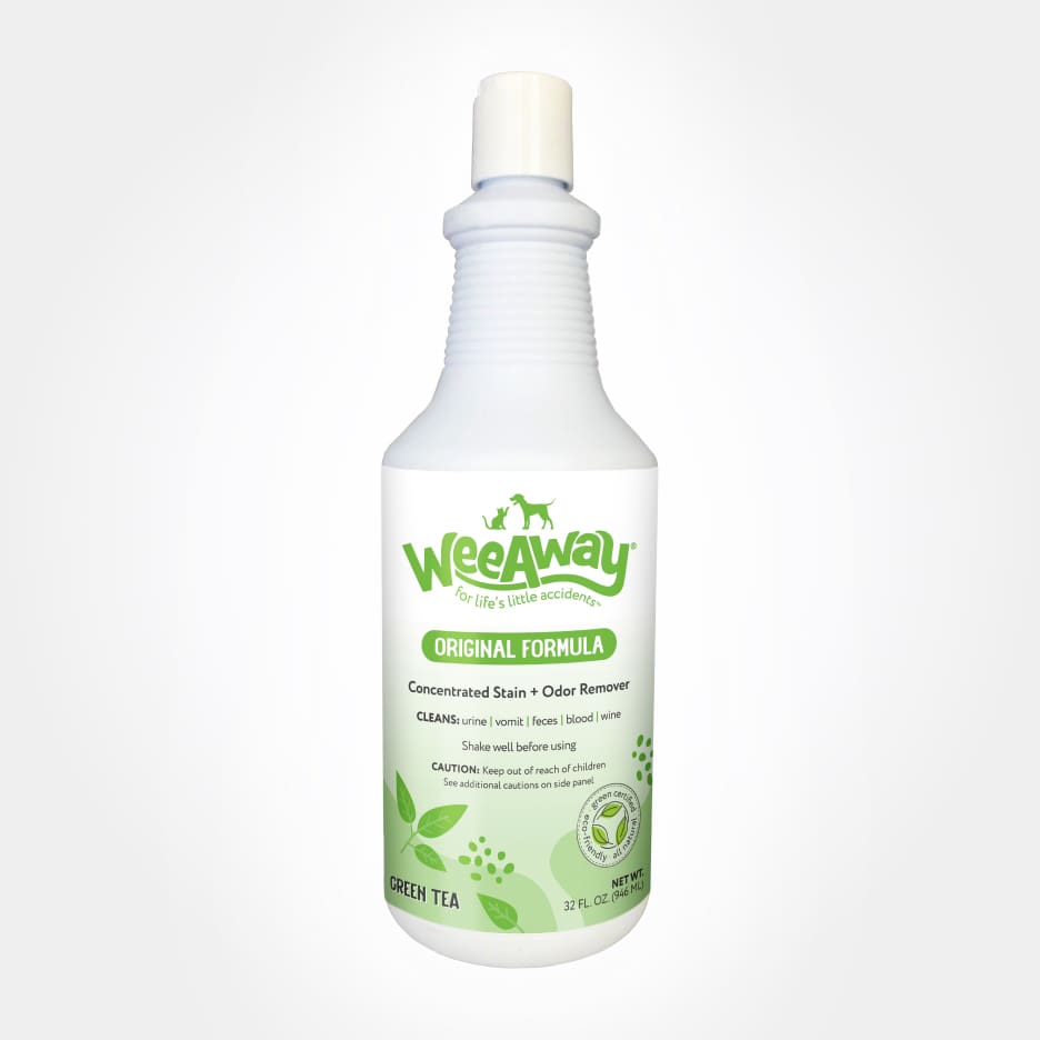 Wee Away Original Formula stain and odor remover in green tea 32 oz bottle.