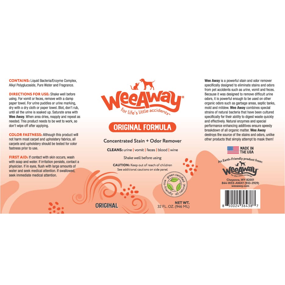Wee Away Original Formula original scent sample bottle label.