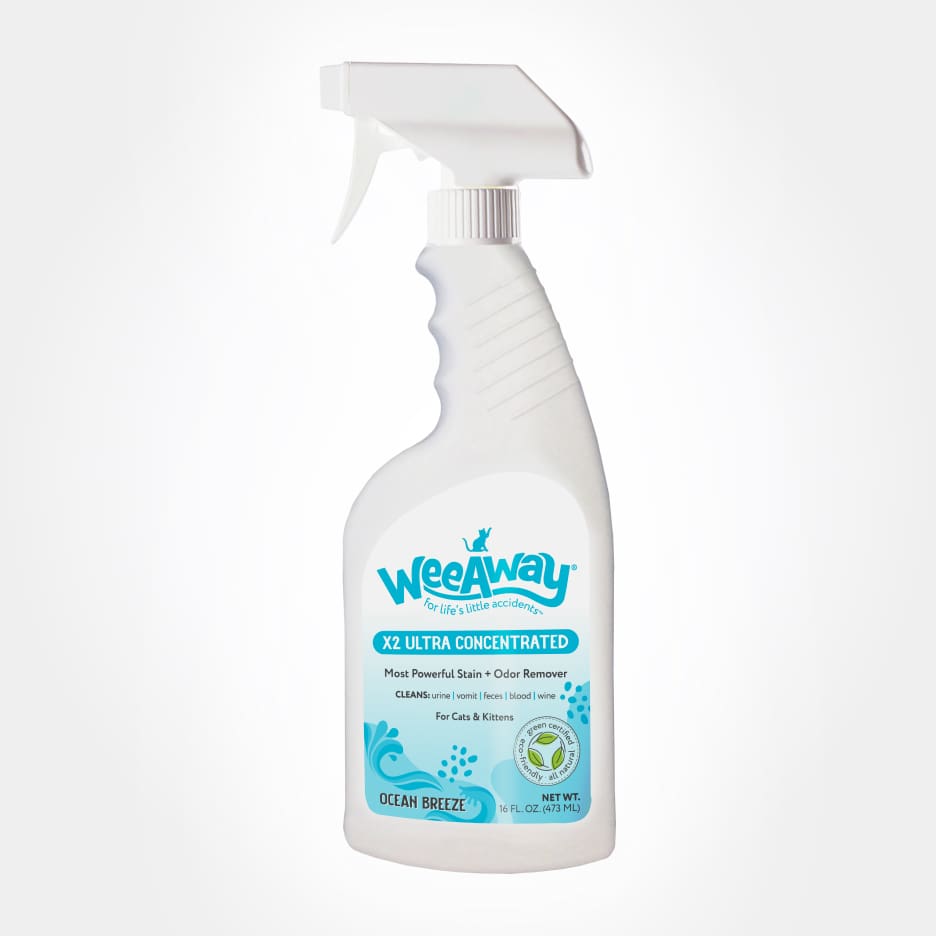16 oz. white spray bottle x2 Ultra Concentrated stain and odor remover in Ocean Breeze. aqua ocean inspired label.