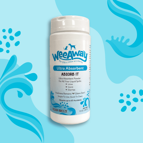 white plastic container with aqua label.