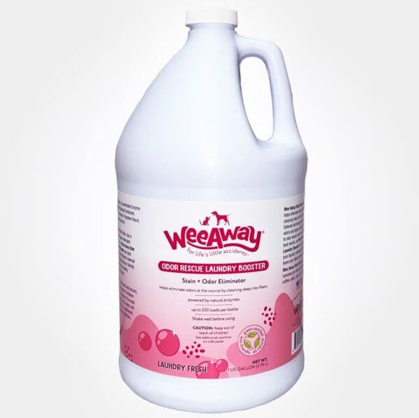 1 gallon jug of Odor Rescue Laundry Booster stain and odor eliminator for dog and cat smells by Wee Away.